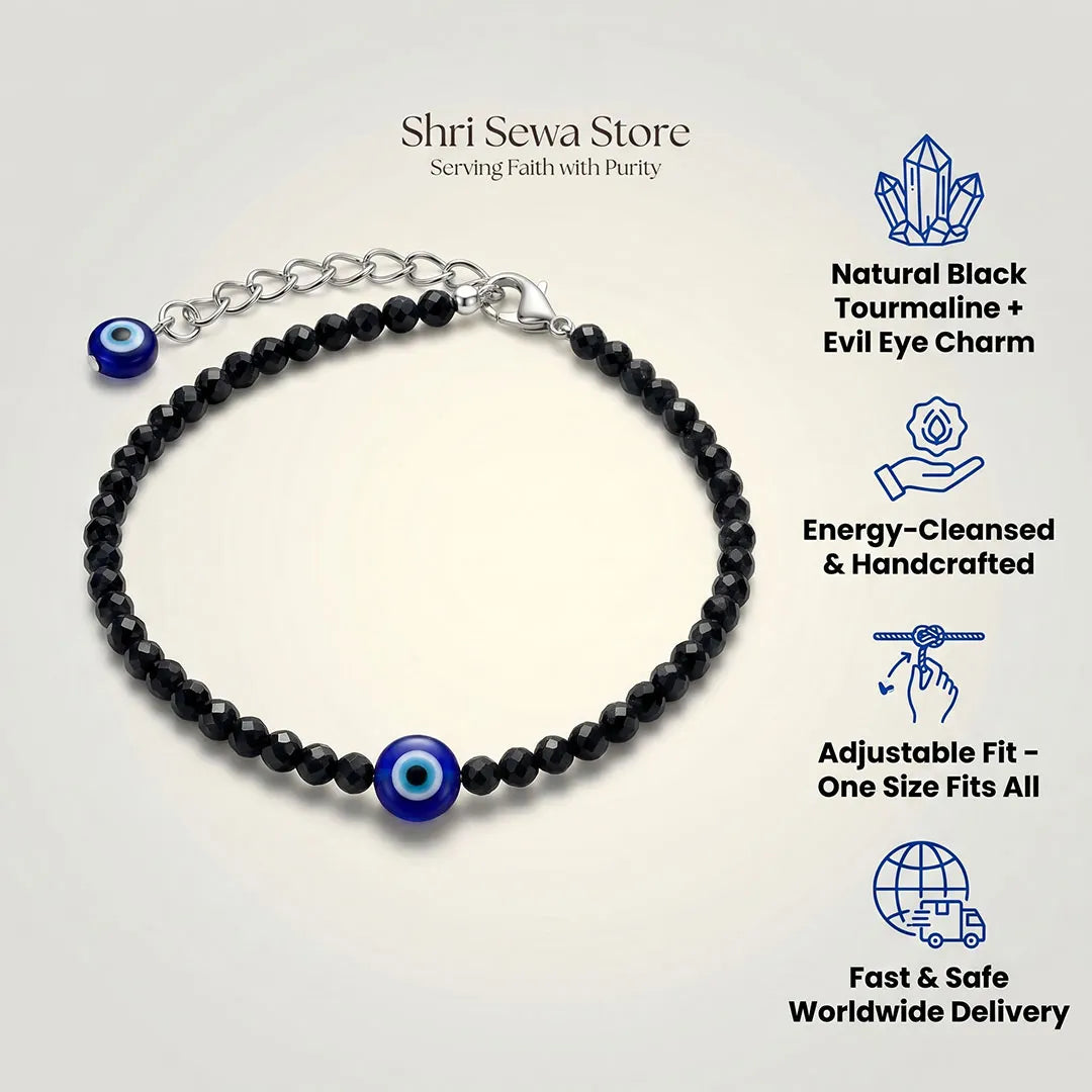 Nazar Suraksha Anklet (Black Tourmaline + Evil Eye)