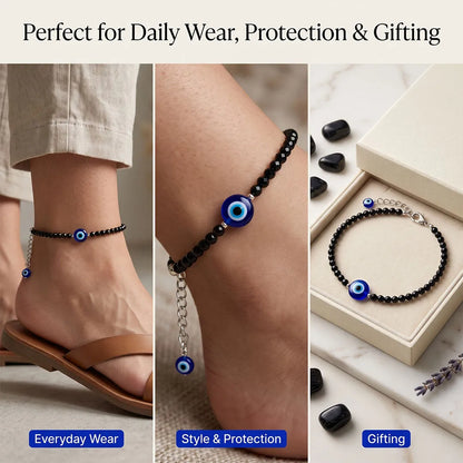 Nazar Suraksha Anklet (Black Tourmaline + Evil Eye)