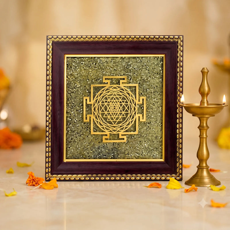 Shree Yantra Samriddhi Frame (Shree Yantra on Raw Pyrite Frame)