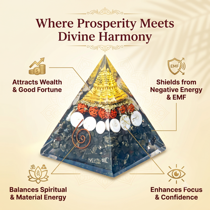 Kuber Shri Yantra Pyramid (Pyrite Shri Yantra Orgone Pyramid)