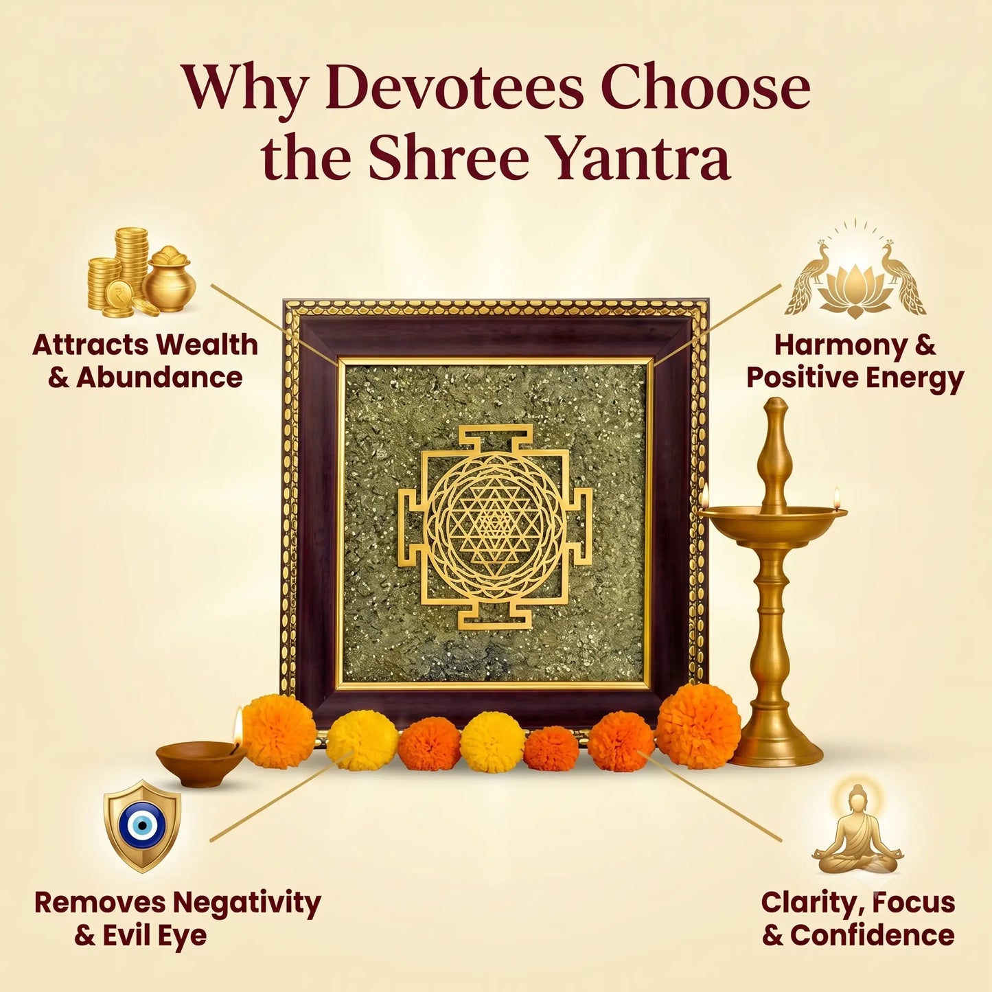 Shree Yantra Samriddhi Frame (Shree Yantra on Raw Pyrite Frame)