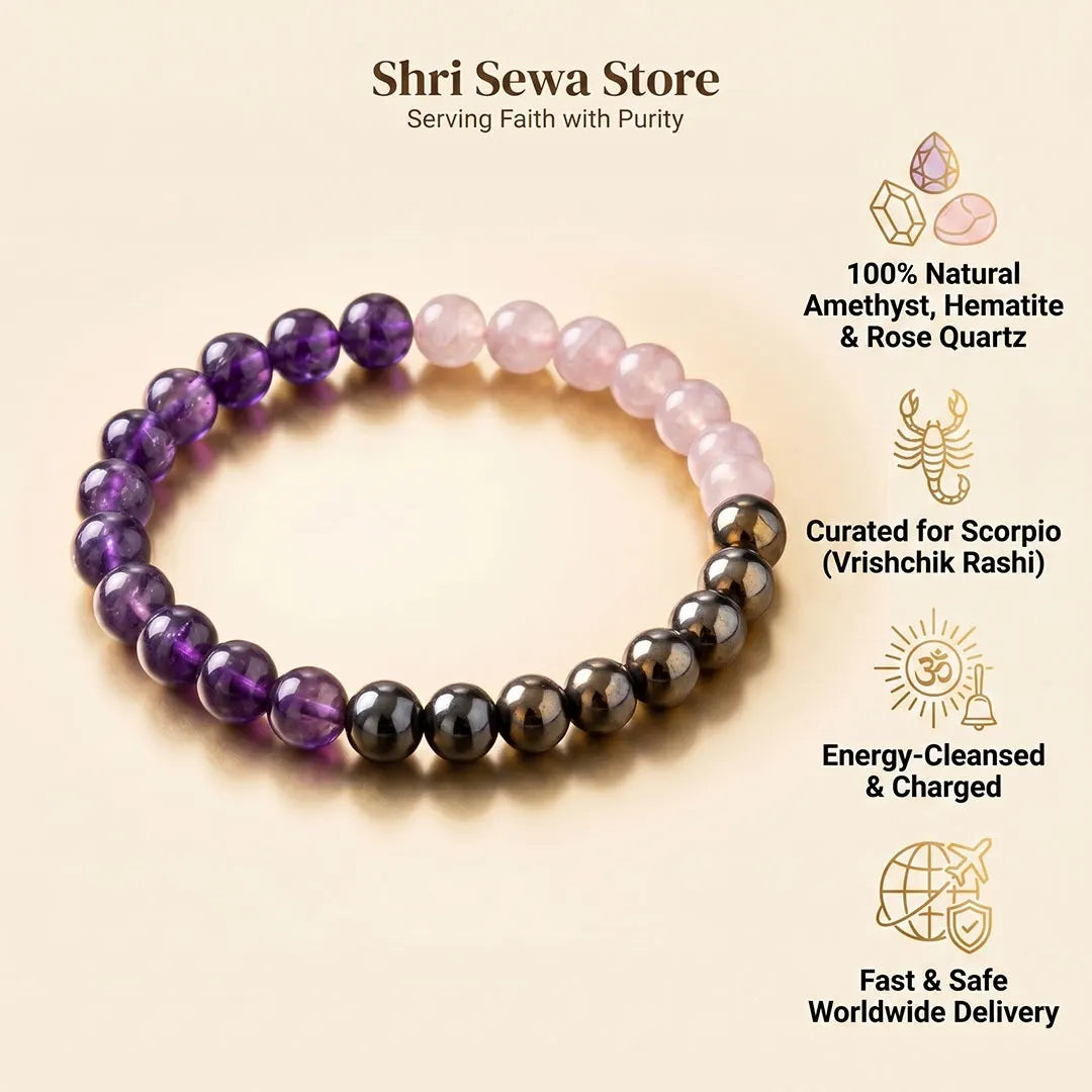 Vrishchik Rashi Kavach (Scorpio: Amethyst·Hematite·Rose Quartz)