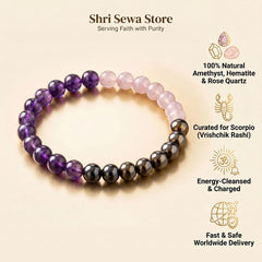 Vrishchik Rashi Kavach (Scorpio: Amethyst·Hematite·Rose Quartz)