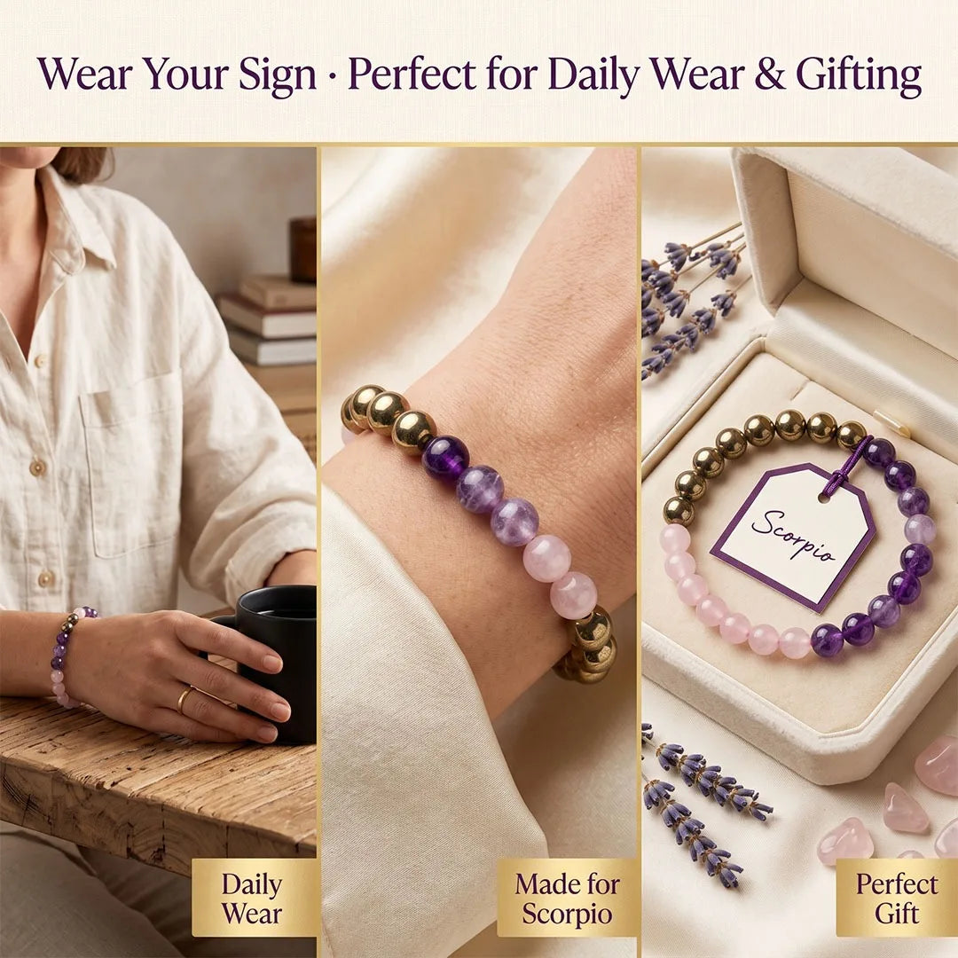 Vrishchik Rashi Kavach (Scorpio: Amethyst·Hematite·Rose Quartz)