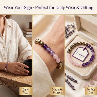 Vrishchik Rashi Kavach (Scorpio: Amethyst·Hematite·Rose Quartz)