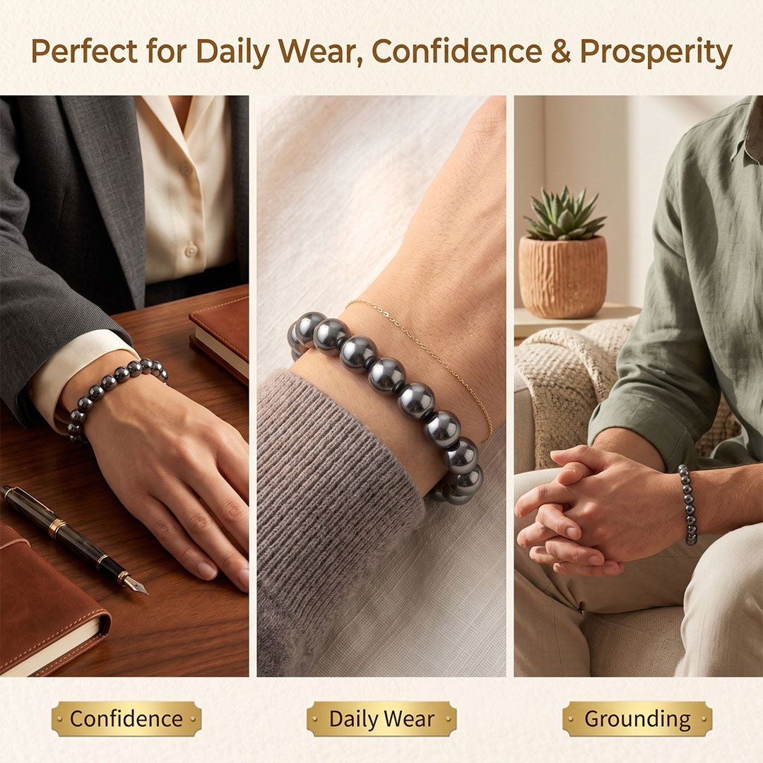 Sthirta Plus Bracelet (Hematite Gemstone, 8mm)