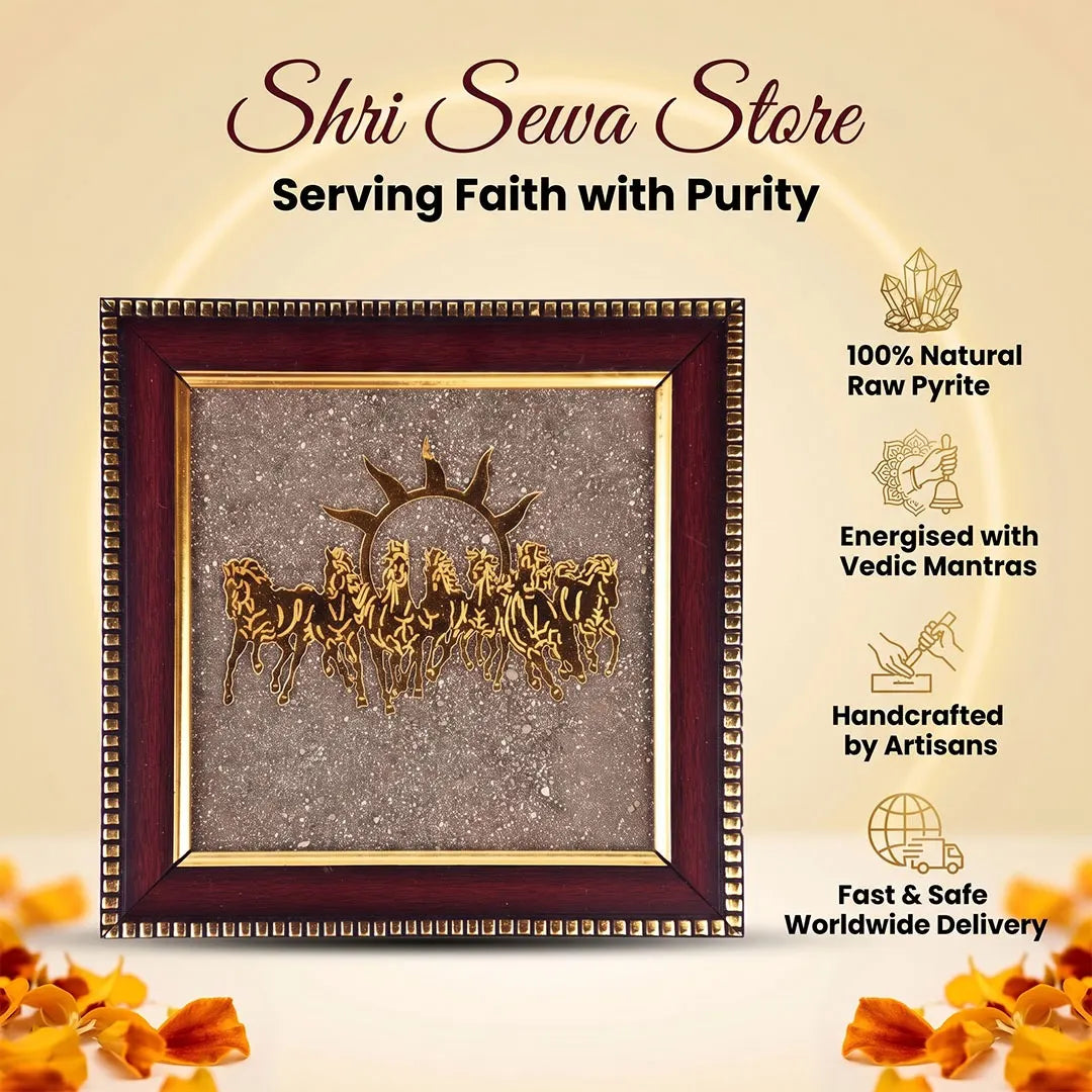 Saat Ashwa Vijay Frame (Seven Horses on Raw Pyrite Frame)