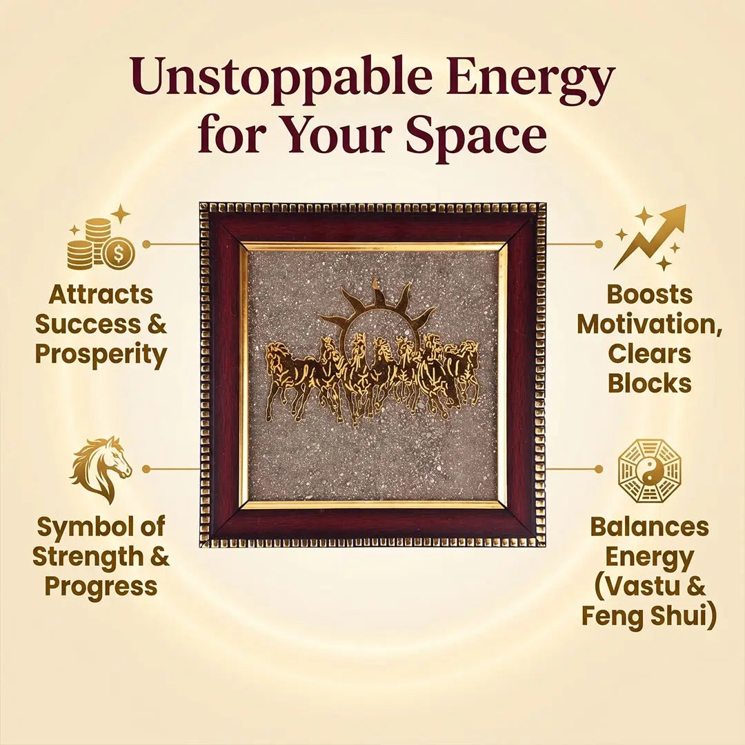 Saat Ashwa Vijay Frame (Seven Horses on Raw Pyrite Frame)