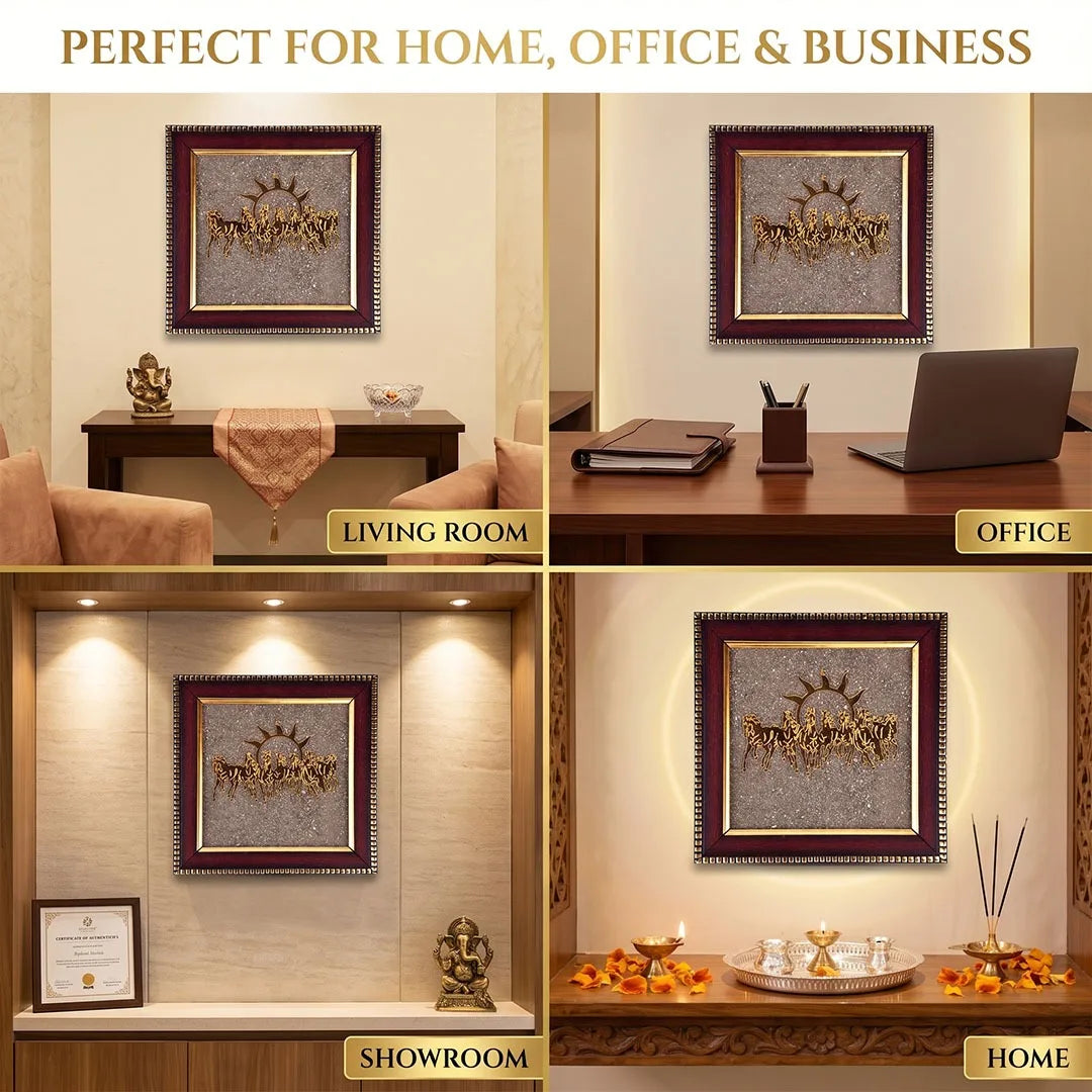 Saat Ashwa Vijay Frame (Seven Horses on Raw Pyrite Frame)