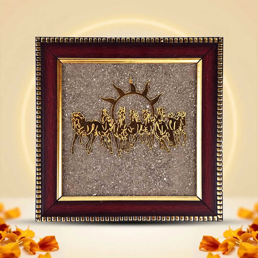 Saat Ashwa Vijay Frame (Seven Horses on Raw Pyrite Frame)
