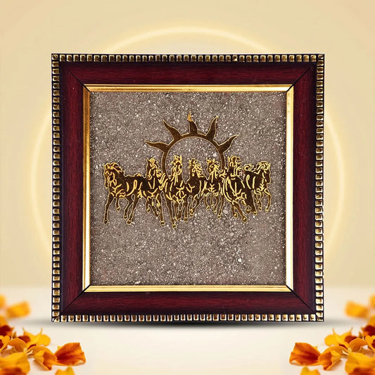 Saat Ashwa Vijay Frame (Seven Horses on Raw Pyrite Frame)