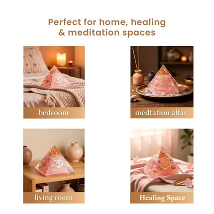 Prem Om Pyramid (Rose Quartz Om Orgone Crystal Pyramid)