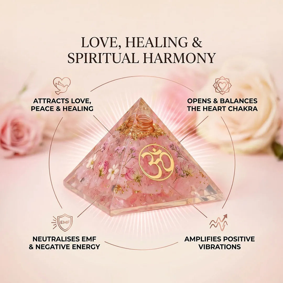 Prem Om Pyramid (Rose Quartz Om Orgone Crystal Pyramid)