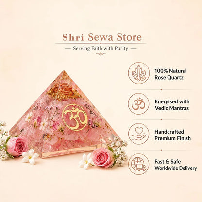 Prem Om Pyramid (Rose Quartz Om Orgone Crystal Pyramid)